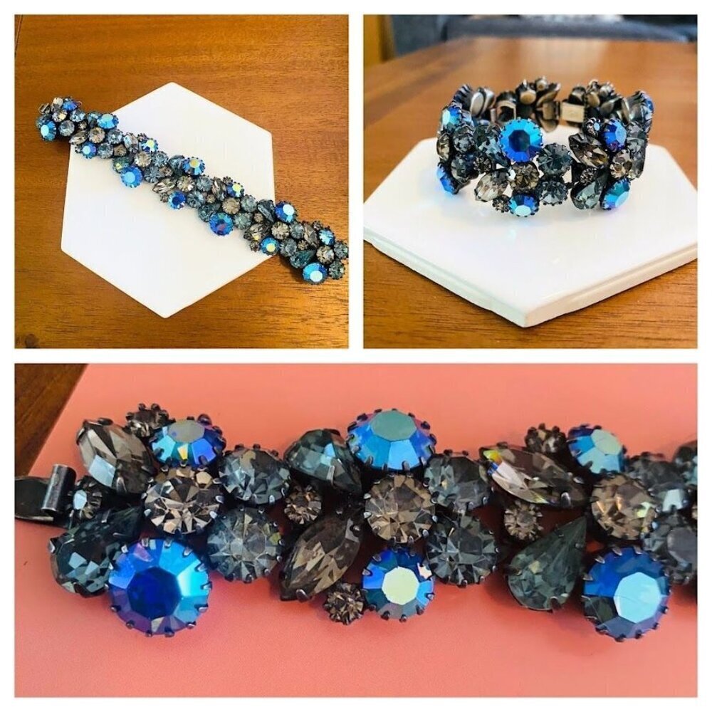 Kramer of NY Vintage Blue & Clear Crystal Bracelet - Picture 1 of 7